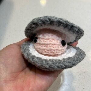 Handmade grey and pink oyster shell crochet